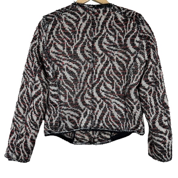 Zara Tweed‎ Blazer Metallic Wool Zebra Print Raw Hem Red Medium - Picture 4 of 13